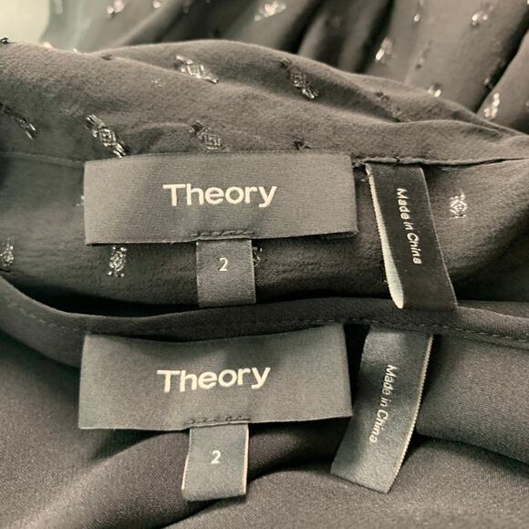 THEORY Size 2 Black Silk Metallic Textured Bow Dress - Picture 5 of 5